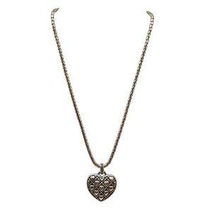 Brighton Silver Tone Choker Necklace w/Two Tone Reversible Quilted Heart Pendant